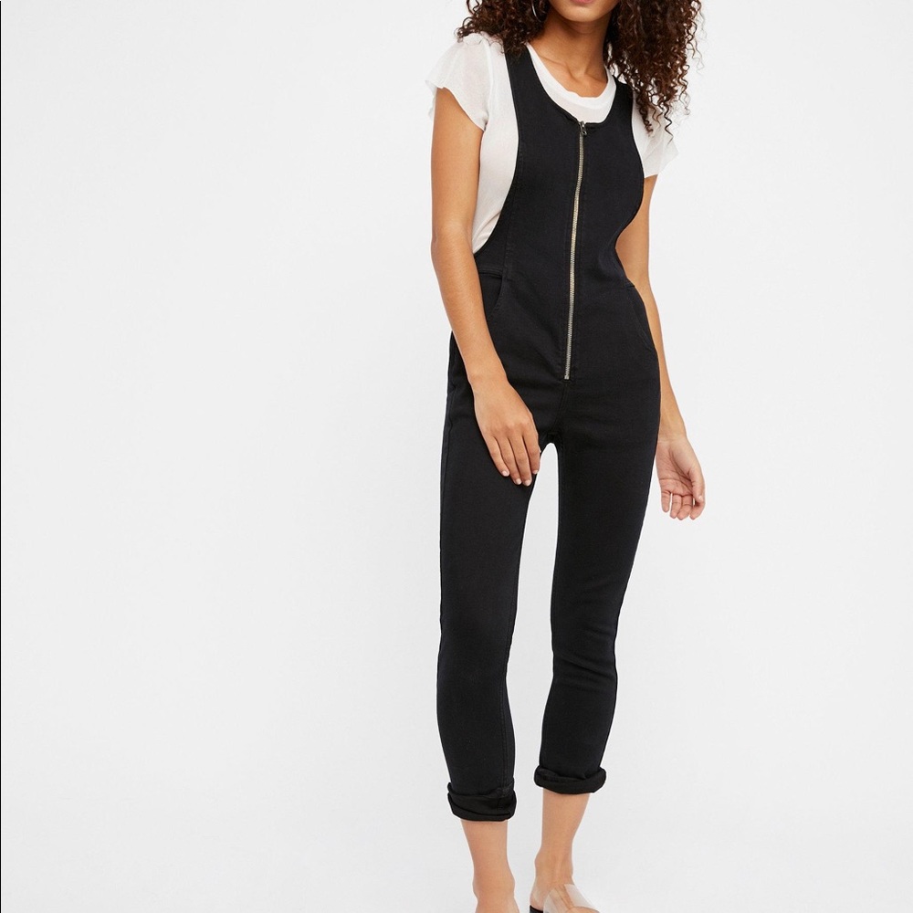 Free people Jax black denim overalls